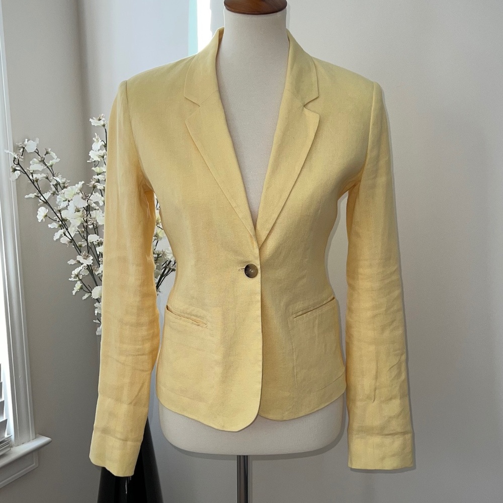 French Connection Women's Jacket/Blazer Linen Yellow Size 2